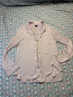 🕸️Light Pink Women's Long-Sleeve Button-Front Sleep Shirt